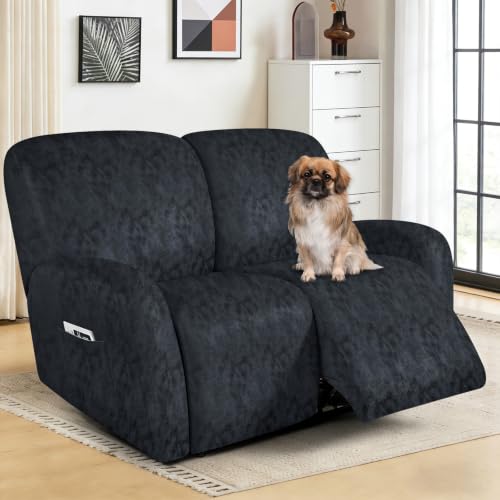 Image of ANARACHON Leather Look Loveseat Recliner Covers Stay in Place 6-Piece Recliner Sofa Slipcover 2 Seater Reclining Couch Cover Furniture Protector Washable (Recliner Loveseat,03Navy Blue)