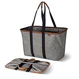 CleverMade 30L SnapBasket LUXE - Reusable Collapsible Durable Grocery Shopping Bag - Heavy Duty Large Structured Tote, Heather Grey