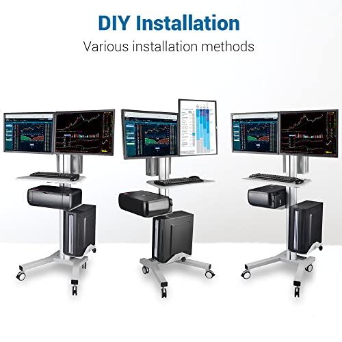 Aw Rolling Pc Cart Mobile Computer Standing Workstation Moving Desktop Desk Cart With Adjustable Dual Monitor Mount Keyboard Tray Printer Cpu Holder Wheels Silver #TOP1