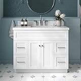ARIEL Hamlet 43 Inch Single Sink Bathroom Vanity in White, 1.5' Edge Quartz Top, Solid Wood, Rectangular Sink, 2 Soft Closing Doors, 4 Full Extension Dovetail Drawers, Toe Kick