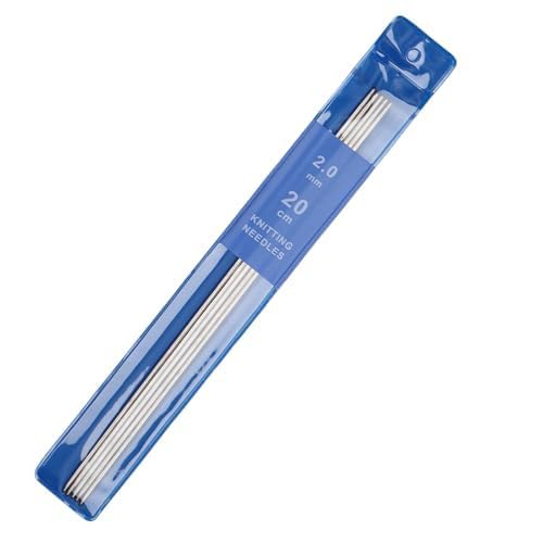 Coopay Juego de 5 agujas de tejer de 2,0 mm, 20 cm de longitud, de acero inoxidable, para calcetines, bufandas, gorros, mascotas, suéteres, agujas de calcetines de 2,0 mm