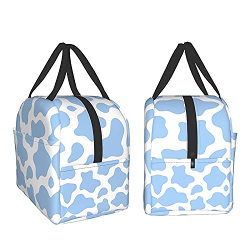 Carati Insulated Lunch Bag For Women, Cooler Tote Reusable Lunch Box Container For Work Office Travel Picnic Light Blue Cow Animal #TOP3