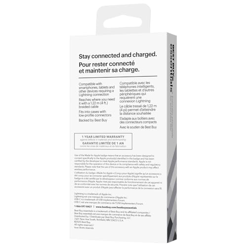 Image of Best Buy essentials Phone Charging Cables & USB Accessories - Lightning, USB-C & USB Cables, USB Hubs & Power Accessories (Lightning to USB-C Cable, 6 ft (WHT))