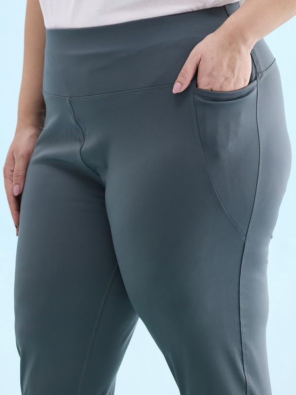 Image of GO COLORS Solid Nylon Stretch Ankle Length Training Tights | High Rise, Side Pockets