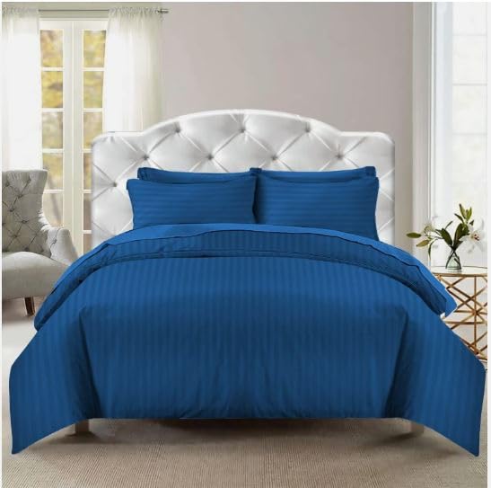 MIA Stripe Duvet Cover Zip Closure With Pillow Case 100% P Cotton Duvet Bedding Set (Blue, King)