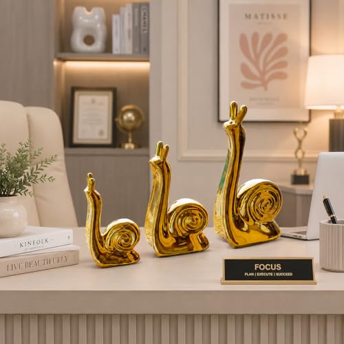 Image of Xtore Home Decor Snail Family Ceramic Finish Figures - (Set of 3 Piece, Golden)