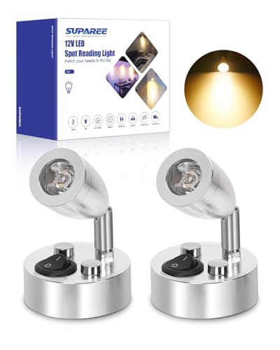 SUPAREE - Luce di lettura a led da 12 V, con interruttore, luce calda per camper, caravan, barca, luce led da interni (2 pz+2 pz cavo di estensione)