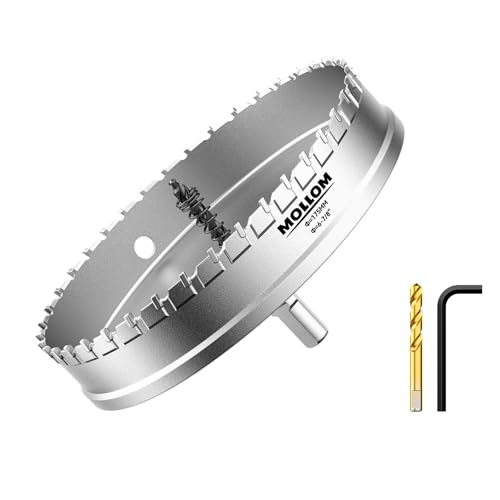 Mollom 6-7/8" (175mm) Heavy Duty Carbide Hole Saw with 2 Pilot Bits
