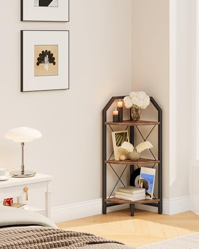 CHOEZON 3-stufiges Eckregal im Industriestil, 90 cm Pflanzenständer, Eckbücherregal, Eckpflanzenständer, Eckregalständer… – Ansicht 4