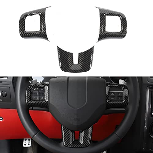 Linskip Steering Wheel Trim Compatible with Dodge Charger/Challenger/Durango/Dart 2009-2014 & Journey 2013-2022, Steering Wheel Cover for Charger Interior Accessories 3Pcs(Carbon Fiber)