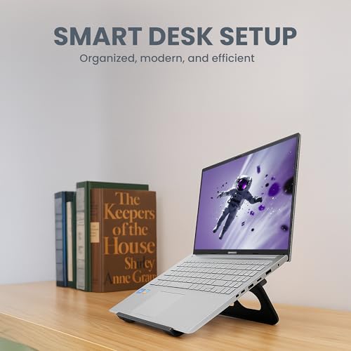 Image of SL-115 Foldable Laptop & Tablet Stand Multi-Size Compatible, Stable Base, Non-Slip Silicone Pads, Mini and Compact, ABS with Silicone Build (Black)