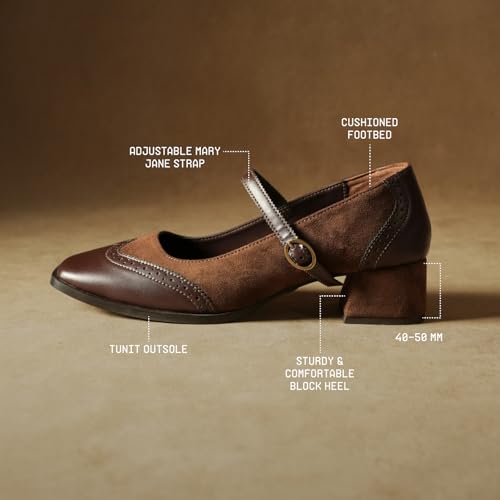 Image of Theater Duchess Mary Jane Heels for Women | Vintage-Inspired Square Toe Block Heels with Brogue Detailing | Classic Formal Pumps