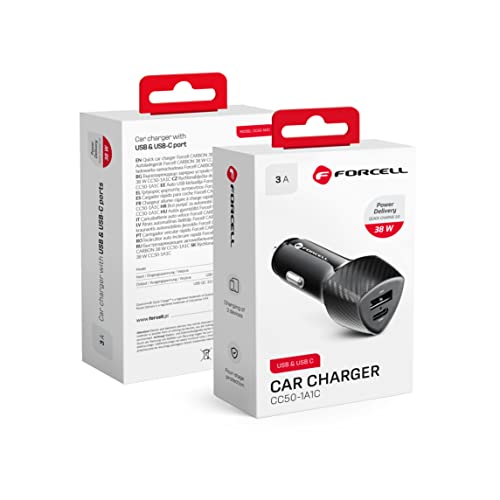 Forcell Carbon car charger Type C 3.0 PD20W + USB QC3.0 18W 5A CC50-1A1C (Total 38W)