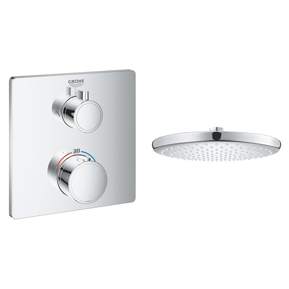 Grohe Grohtherm Termostatik Banyo Duş Bataryası + Tempesta 1 Akışlı Tepe Duşu Seti
