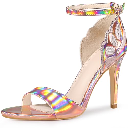 Allegra K Women's Butterfly Stiletto Heels Metallic Rose Gold Sandals 7 M US