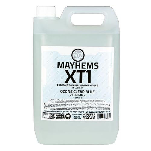 Mayhems - XT1 Premixed PC Coolant - Computer Water Cooling Fluid - Liquid Cooling, Thermal Performance Series, UV Fluorescent Blue, 5 Litre, Ozone Clear Blue