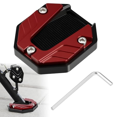 HABNVUON Motorcycle Kickstand Pad Motorcycle Stand Pad Aluminum Alloy Side Stand Foot Extension Support Plate Motorcycle Parking Foot Plate Support Accessory for Snow Slippery Road (Red)