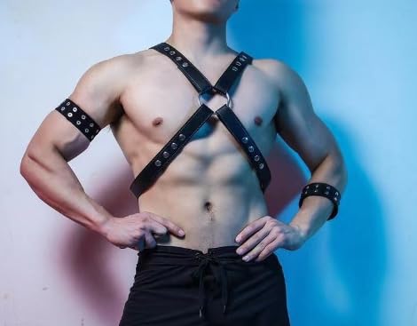 Men's Cross Leather Chest Belt with Arm Straps Adjustable Tough Man Punk Chest Harness Shoulders Belt Body Straps Nightclub Cosplay Costume Clubwear Sexy Goth Rave Outfits Accessories4