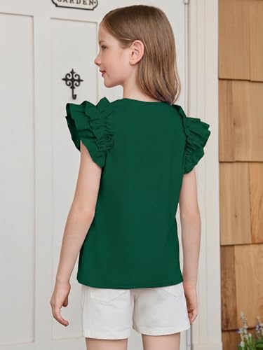 Image of Haloumoning Girls T Shirts Double Layer Ruffle Short Sleeve Kids Summer Crewneck Tunic Tee Tops 5-14 Years