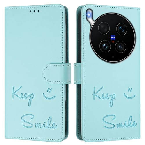 Funda tipo cartera para VIVO X300 ULTRA 5G, piel sintética en relieve, bloqueo RFID, soporte, cierre magnético y correa de muñeca, color verde A01