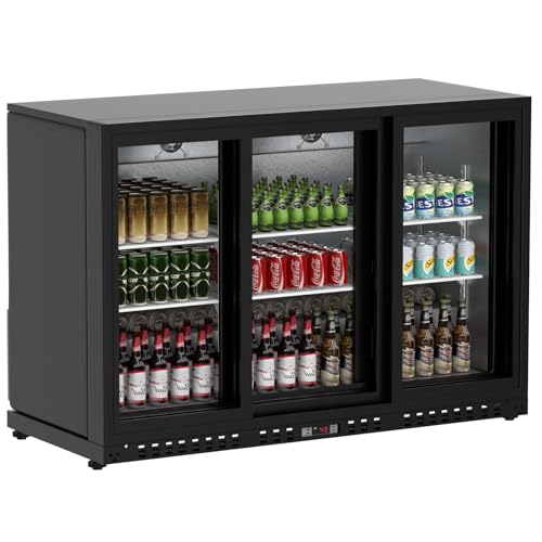 KICHKING 11.4 Cu.Ft Back Bar Cooler 53.2'W Beverage Refrigerator, 3 Low-E Glass Sliding Doors,...