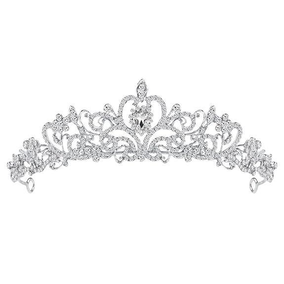 BIRZARSilver Crystal Tiara Crown Headband Princess Elegant Crown With Combs For Women Girls Bridal Wedding Prom Birthday Party(SILVER)