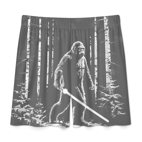 Sasquatch Bigfootw with Laser Swords Men's Pajama Shorts Elastic Waistband Beach Shorts Soft Sleep Lounge Pants with Pockets3