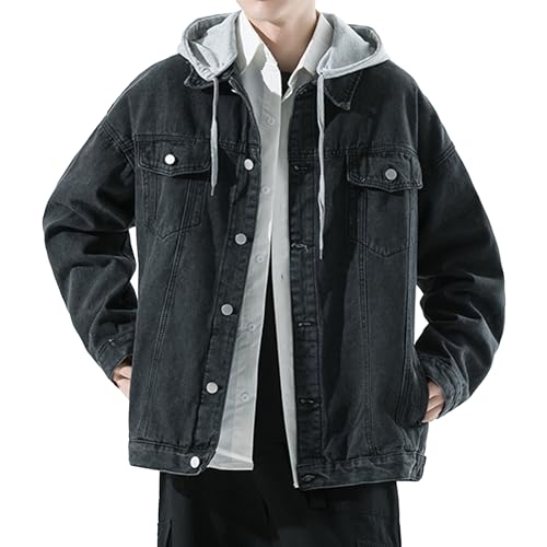 Veste à capuche en denim pour homme veste slim boutonnée sport décontracté