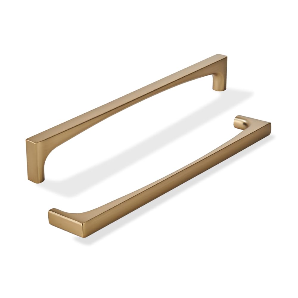 khtumeware 10 Pack Solid Handles 10-Inch(256mm) Brushed Brass Cabinet Pulls,Heavy Duty Satin Brass Handles for Kitchen Cabinets, Cupboards, Drawers and Bathroom Hardware