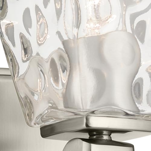 Image of Kichler Marant 5 inch 1-Light Wall Sconce Bathroom Light Fixture with Clear Water Glass in Brushed Nickel for Bathroom, Powder Room, Hallway (5 inch W x 9.5 inch H), 55214NIWTR