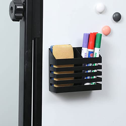 Mygift Modern Magnetic Black Metal 2 Slot Dry Erase Marker Holder And Eraser Rack With Slatted Front Design, Office Supplies Storage Bin Organizer, Desktop Pencil Cup Holder #TOP2