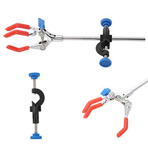 Yaegarden Lab Clamp 3 Prong Finger Laboratory Stand Clip With Rubber-Coated Head & One Lab Clamp Holder #TOP2