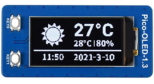 Waveshare 1.3inch OLED Display Module for Raspberry Pi Pico, 64×128 Pixels, 4-Wire SPI and I2C Interface Embedded SH1107 Driver with Two User Buttons for Easy Interacting