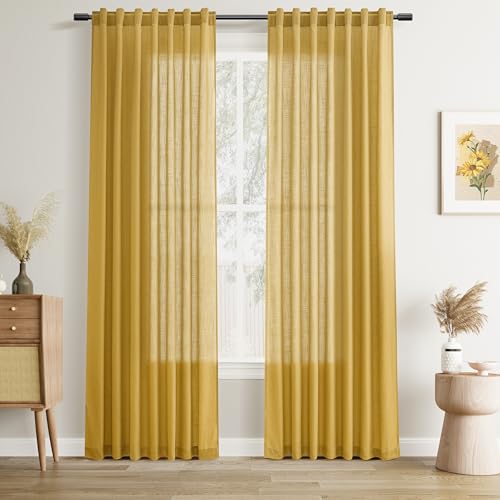 Image of Joywell Linen Curtains, Gold, 96 Inches Long