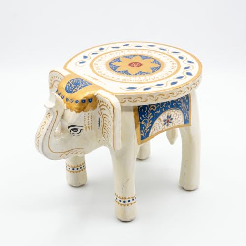 Image of JH Gallery Handmade Wooden Elephant Stool, Hand-Painted Decorative Side Table for Home Decor, Living Room, Bedroom, Balcony & Office Accent Furniture (20 cm, 8 Inch)