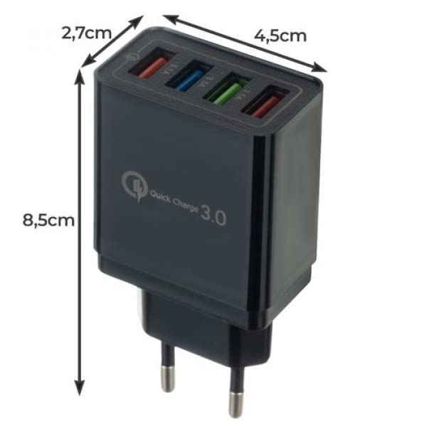 PARENCE.- Caricatore da parete USB, 4 porte/Funzione 3.0 intelligente e ultra veloce - Universale