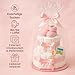 Windeltorte Mädchen 2 stöckig in Rosa mit Babysocken, Geschenke zur Geburt für die Mutter, Taufe oder Baby-Party - Geschenkidee mit neugeborene Windeln - Inklusive Glückwunschkarte
