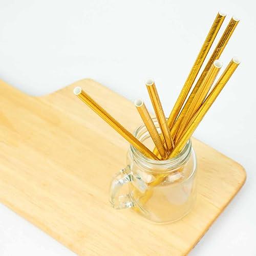 50 pitillos de papel dorados metálicos de 8 pulgadas miniatura 4