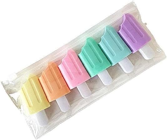 Fxieng 6 Pcs Mini Highlighter Cute Ice Shaped Marker Pen for Office Supplies Writing Stationery Attractive and Fashion Liquid Highlighters Markers and Highlighters