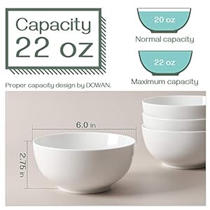 DOWAN 22 OZ White Ceramic Bowls Set of 4 Perfect for Soup Bowls for Kitchen Cereal Bowl Ramen BowlOatmeal Bowl Fruit BowlSalad Bowl Rice Bowl Dishwasher Microwave Safe