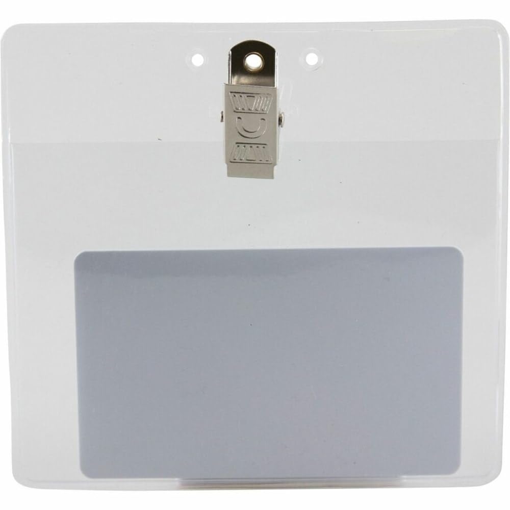 SICURIX Lot de 50 porte-badges horizontaux pré-perforés avec clip - 4 x 7,6 cm - En vinyle transparent