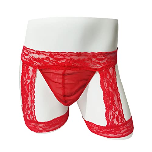 Men Pouch Underwear Boxer Briefs Sexy Lingerie for Men Sissy Panties Hipster Exotic Lace Bikini T-back Garter String4