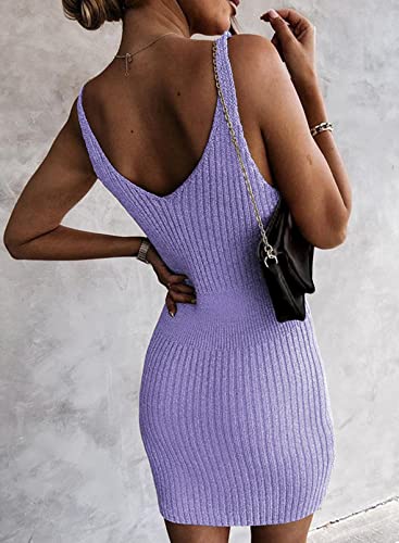 Image of Sidefeel Womens Fall Dresses V Neck Ribbed Knit Tank Mini Date Night Dress