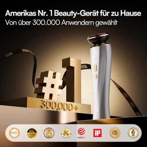 INIA Professionelles 3-in-1 Anti-Falten Gesichtsmassagegerät mit Mikrostrom & Rotlichttherapie Straffendes Lifting-Gerät für Gescht/Hals, Reduziert Schwellungen & Falten Firm
