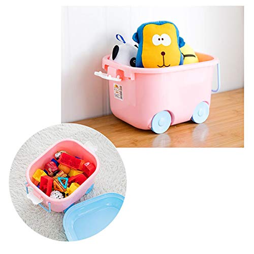 Image of Baby Bucket Multipurpose Storage Box with Wheels | Children's Toy Storage Box | Pulley Plastic Case Storage Container-(49 x 38 x 30.8 cm)-[Pink-Cat]