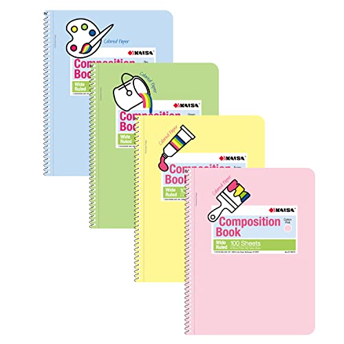 KAISA Colored Paper Spiral Notebook, Wide Ruled 7-1/2"x 9-3/4" Wirebound 1 Subject Notebooks, 100 Sheet/pad 4Pads/Pack, SC10001W by KAISA - Used condition - US$15.54