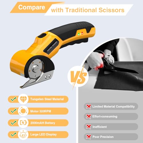 Cordless Electric Scissors,Rechargeable Cardboard Cutter, 4V Upgrade Motor Electric Box Cutter with 2 Blades, Safety Lock & LED Light, Powerful Cutting for Cardboard Box, Plastic, Leather — view 6