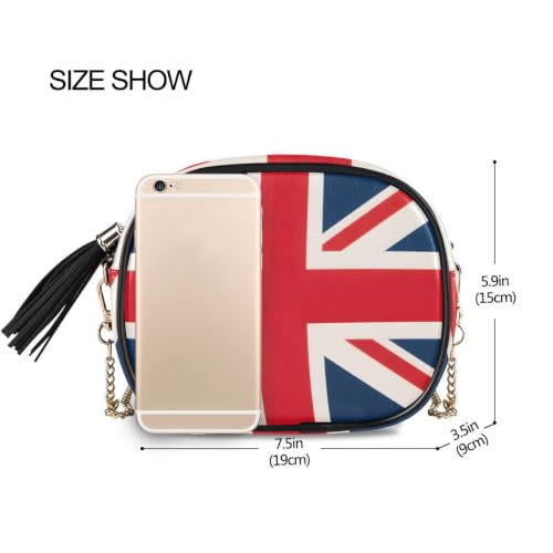 Image of ALAZA Women's Uk Flag United Kingdom Flag PU Leather Crossbody Bag Shoulder Purse with Tassel