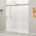 Zevemomo 56"-60" W x 76" H Frameless Shower Door, Sliding Shower Door with 1/4" (6mm) Clear Tempered Glass, Silent Soft-Close Shatterproof Shower Doors, Reversible Installation, Aluminum, Gold