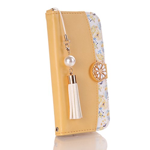 ✨iPhone XS iPhone X ケース 手帳型 財布型 イエロー 花柄 41kl7fnwywL.jpg